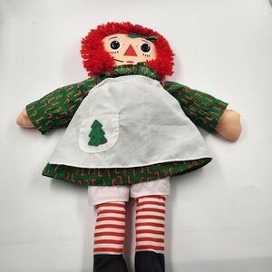 Vintage 1988 Raggerty Ann Christmas Doll with Green Candy Cane Dress